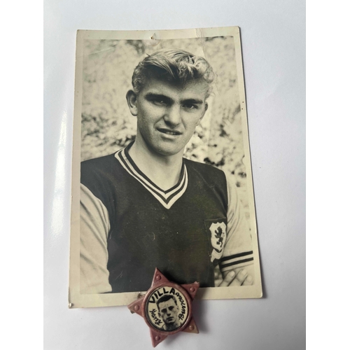 89 - Harry Burrows Star Badge, plus a postcard of a Villa player which has been written on the back