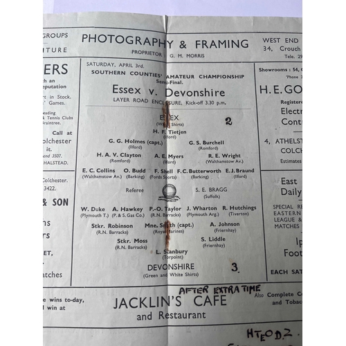 103 - 1936/37 Essex v Devonshire at Colchester Town. Southern Counties Amateur Championship Semi Final. Ru... 