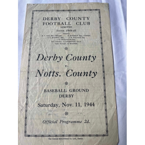 109 - 1944/45 Derby County v Notts County, Wartime programme, Creased cover.