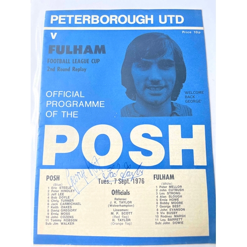 127 - George Best signed programme, Peterborough v Fulham, 1976. Also signed by legendary referee Jack Tay... 