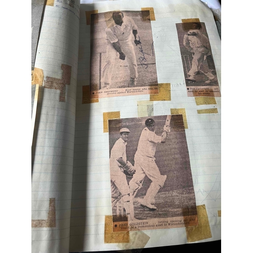 186 - Cricket Scrapbook with signatures, Items are coming away from the album. Some are sticking to each o... 