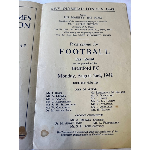 205 - 1948 Olympic Games Italy v USA programme, played at Brentford, marked cover and back cover. Team cha... 