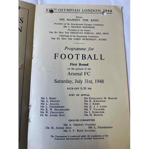 206 - 1948 Olympic Games Great Britain v Holland at Arsenal. Punch holes on top of programme and Team chan... 