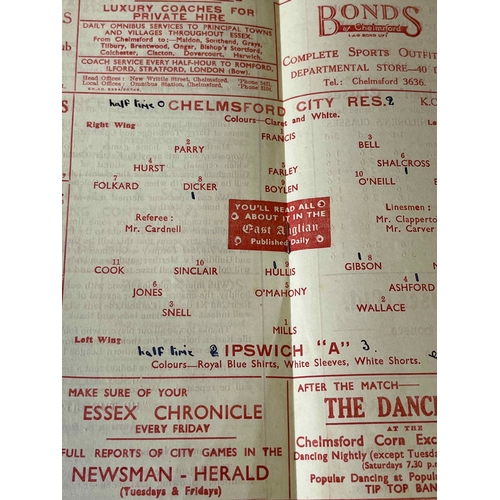 212 - 1948/49 Chelmsford City Reserves v Ipswich Town A, Eastern Counties league, Result and team changes.