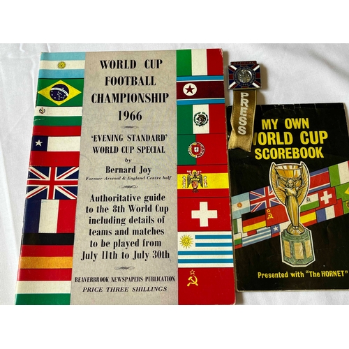 304 - 1966 World Cup Press Badge, With Evening Standard World Cup Special and My Own World Cup Scorebook (... 