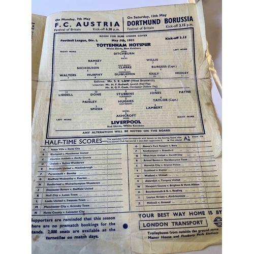 364 - 1950/51 Tottenham v Liverpool, Repaired in places but not team changes just a name of the owner on t... 