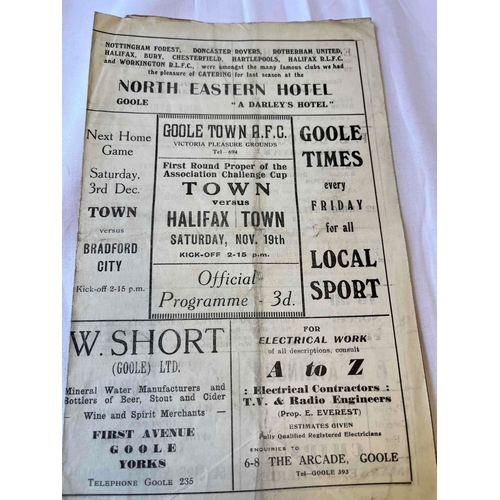 366 - 1955/56 Goole Town v Halifax FA Cup First round. Creased but no team changes.