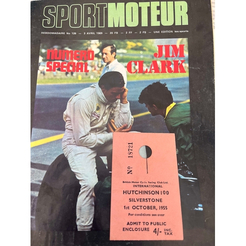 380 - 3 vintage Jim Clark Programmes, 1- 1968 Rallye plus racing (German), 2- Sport Moteur 1969, ist editi... 