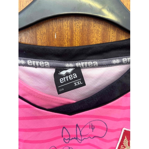 381 - Northampton Town signed Pink Away Shirt, Very good, 7 signatures