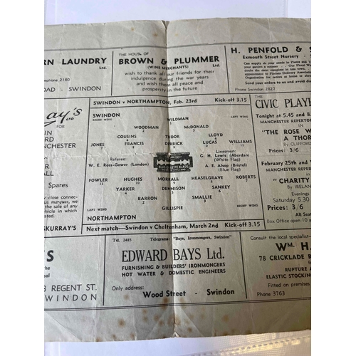 401 - Swindon Town v Northampton 1945/46 Southern section Cup, 23/2/46. Torn and stained cover, and slight... 