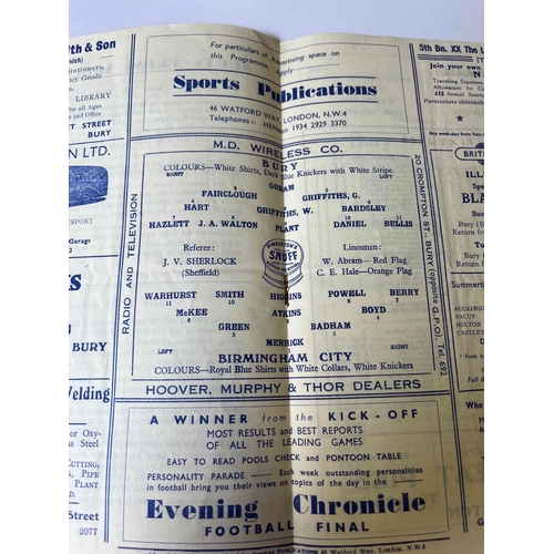 407 - 1950/51 Bury v Birmingham City, Good condition