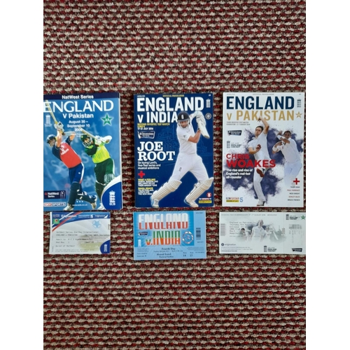 450 - 32 England Cricket Programmes from 1995 to 2019 in excellent condition. 3 with Match tickets