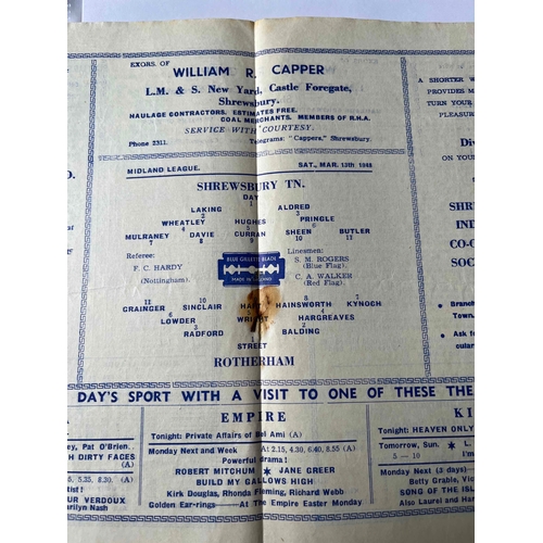 497 - Shrewsbury Town v Rotherham, Midland League 1947/48, Rusty staple .