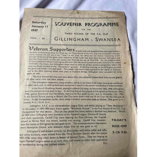 500 - 1946/47 Gillingham v Swansea Town, FA Cup 11/1/47. Good condition for age.