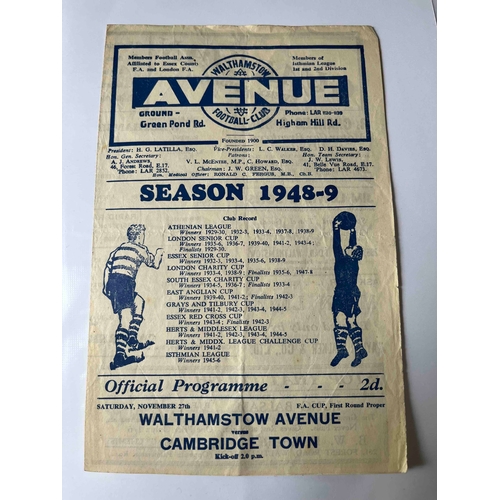 5 - 1948/49 Walthamstow Avenue v Cambridge Town FA Cup first Round proper. Good condition