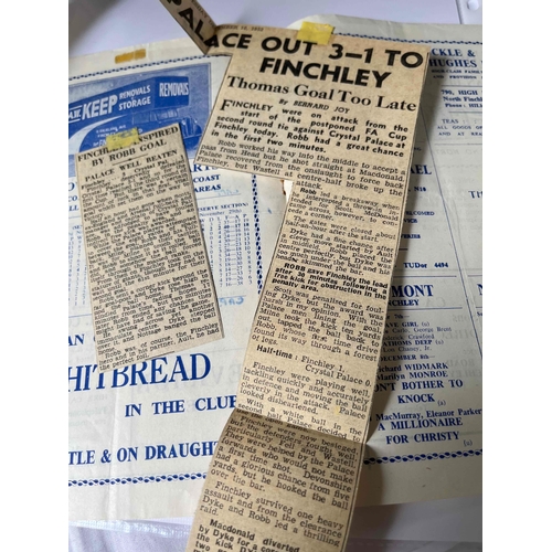 7 - 1952/53 Finchley v Crystal Palace, FA Cup Abandoned game and played again 4 days later. Team changes... 