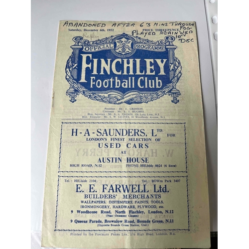 7 - 1952/53 Finchley v Crystal Palace, FA Cup Abandoned game and played again 4 days later. Team changes... 