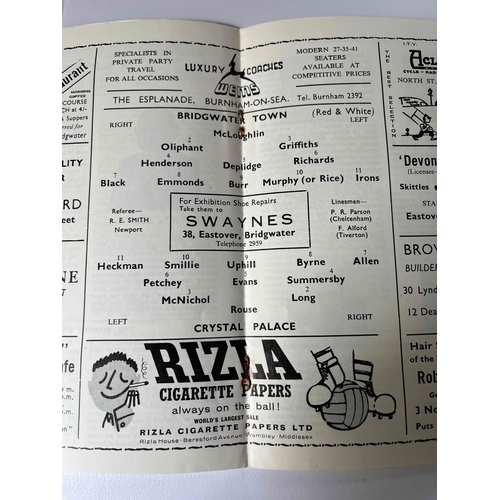 9 - 1961/62 Bridgwater v Crystal Palace FA Cup 2nd round. Good, just slightly rusty staples