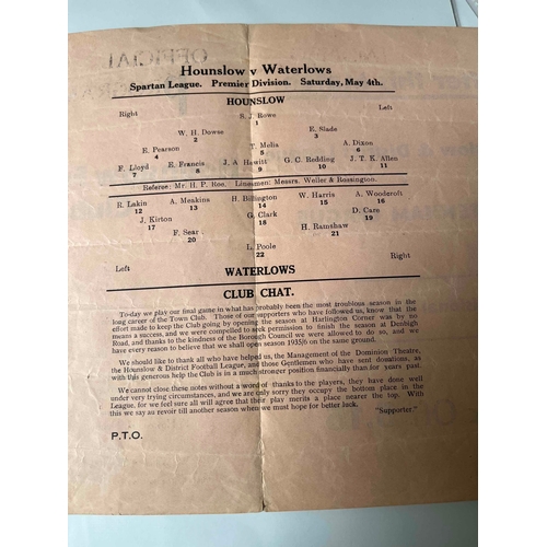 19 - 1934/35 Hounslow v Waterlows, Spartan League Premier. Good