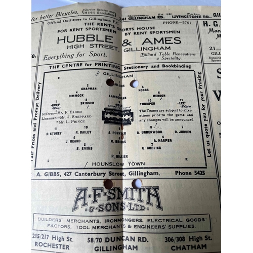 22 - 1947/48 Gillingham v Hounslow, Punch holes, Otherwise good