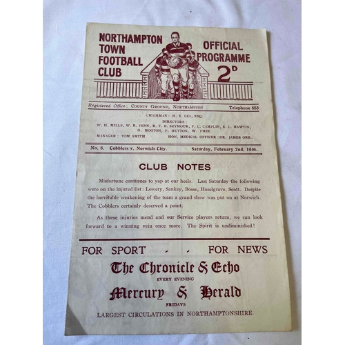 32 - 1945/46 Northampton Town v Norwich City, Good condition.