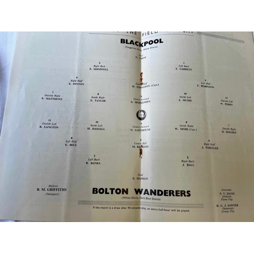 35 - 1953 FA Cup Final Blackpool v Bolton. Good condition but for a rusty staple mark. Staple removed.