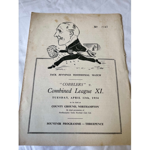 37 - 1954 Northampton Town v Combined league X1. Jack jennings Testimonial Match. Good condition