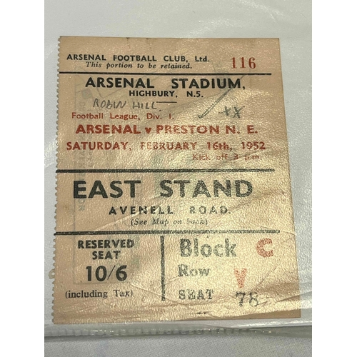 52 - 1951/52 ticket Arsenal v Preston North End. East stand. Writing on ticket in pencil.