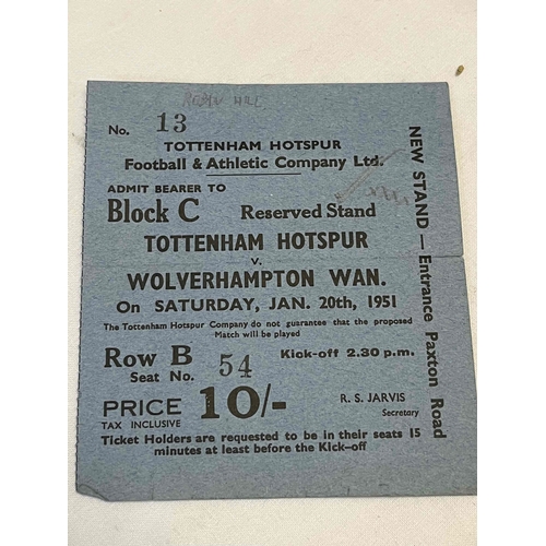 53 - 1950/51 Ticket, Tottenham v Wolverhampton Wanderers, Writing in pencil on the front.