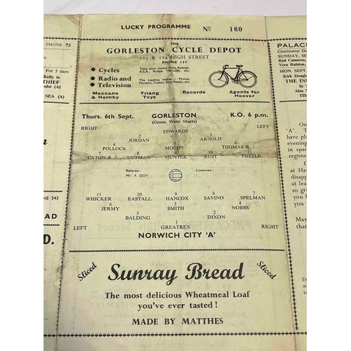 56 - 1956/57 Gorleston v Norwich City 'A', Gatefold programme, Creased and slightly grubby middle team pa... 