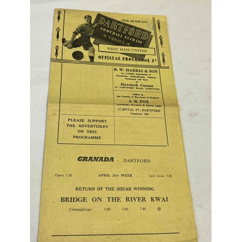 57 - 1957/58 Dartford v West Ham United, Metropolitan League, good condition.