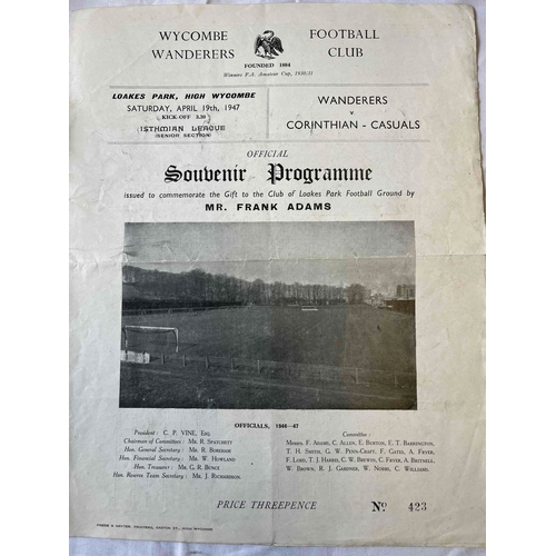 98 - 1946/47 Wycombe v Corinthian Casuals. Good condition.

Mistake in catalogue as it stated Wimbledon.