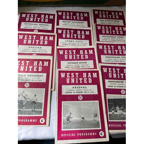 127 - West Ham early 1960's collection. 60/61 x 11, 1961/62 x 10 (Includes Malmo Fr), 1962/63 x 10 (Includ... 