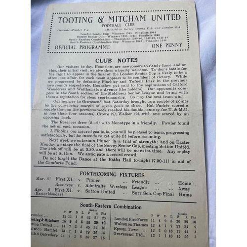 157 - 1944/45 War Time, Tooting & Mitcham v Hounslow, London Senior Cup Semi Final. S/S, Crease along midd... 