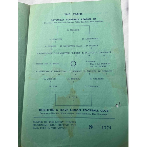 168 - 1955, Saturday Sunday league X1 v Brighton & Hove Albion, played in Jersey, Guest players Harry John... 