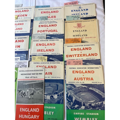 172 - 13 England Programmes all with tickets, some with reports and song sheets, , Spain 1955 (SOF, TC), S... 