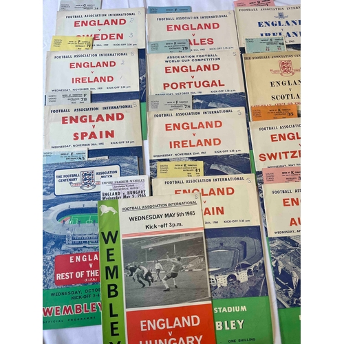 172 - 13 England Programmes all with tickets, some with reports and song sheets, , Spain 1955 (SOF, TC), S... 