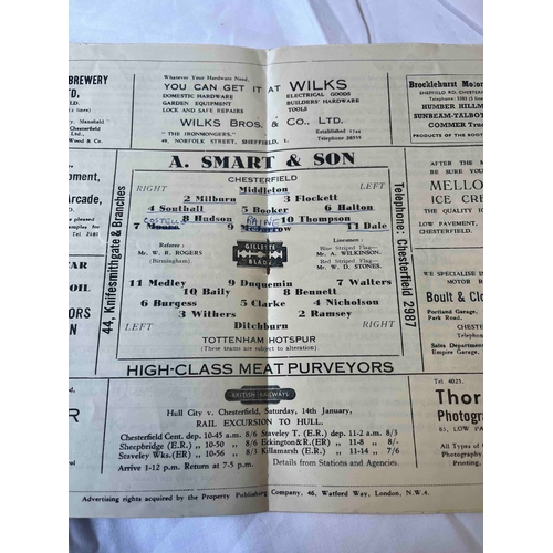 198 - 1949/50 Chesterfield v Tottenham, League Division 2. Team changes and small amount of writing in sco... 