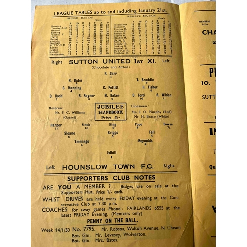 209 - FA Amateur Cup, Sutton United v Hounslow Town 49/50.