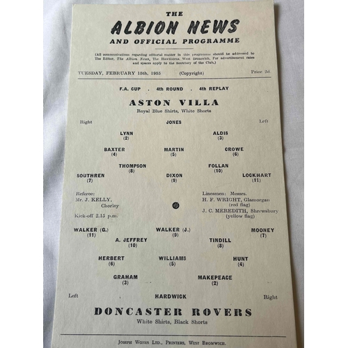 212 - 1954/55 Aston Villa v Doncaster Rovers FA Cup 4th Round 4th replay. Great condition and very rare it... 