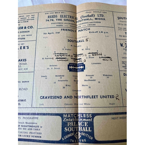 228 - 1946/47 Southall v Gravesend & Northfleet, friendly, Team changes.