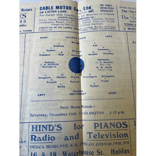 236 - 1952/53 Halifax v Southport FA Cup, 6/12/52. Number on front and marks but generally ok.