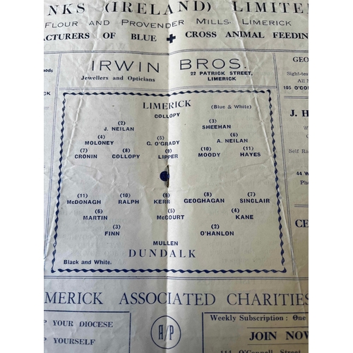 258 - 1954/55 Limerick v Dundalk, Programme creased, also has piece missing on the corner. But great old i... 