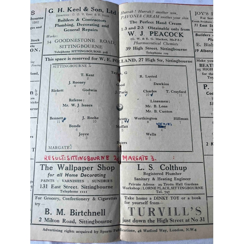 302 - 1956/57 Sittingbourne v Margate, FA Cup, TC, and back cover marked.