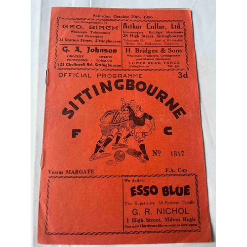 302 - 1956/57 Sittingbourne v Margate, FA Cup, TC, and back cover marked.