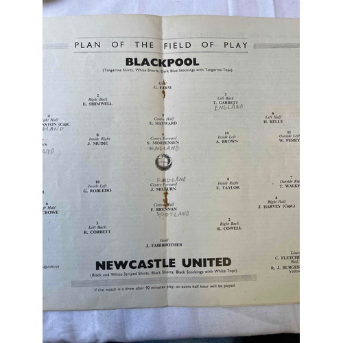 348 - 1951 FA Cup Final, Blackpool v Newcastle United, Small tear on front cover, no staple,