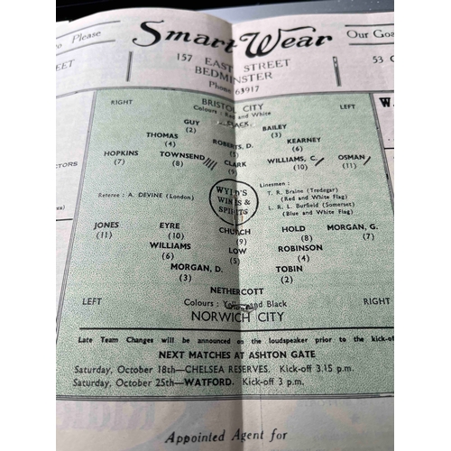 409 - 1947/48 Bristol City v Norwich City, Pencil marks in middle pages. Good condition