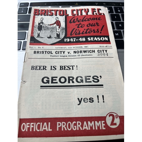 409 - 1947/48 Bristol City v Norwich City, Pencil marks in middle pages. Good condition