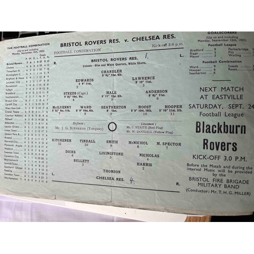 412 - 1955/56 Bristol Rovers Reserves v Chelsea Reserves, Football Combination, Score on team page (back p... 