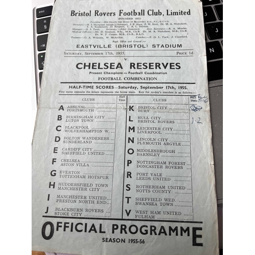 412 - 1955/56 Bristol Rovers Reserves v Chelsea Reserves, Football Combination, Score on team page (back p... 